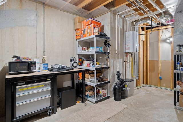 basement featuring water heater