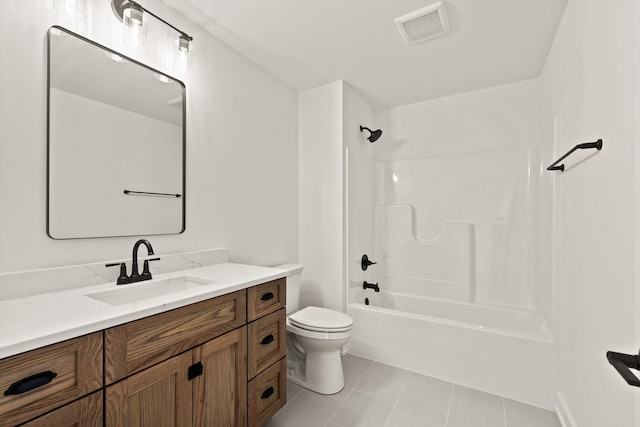 full bathroom with toilet, tub / shower combination, and vanity