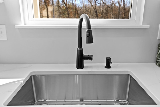 interior details with light countertops and a sink