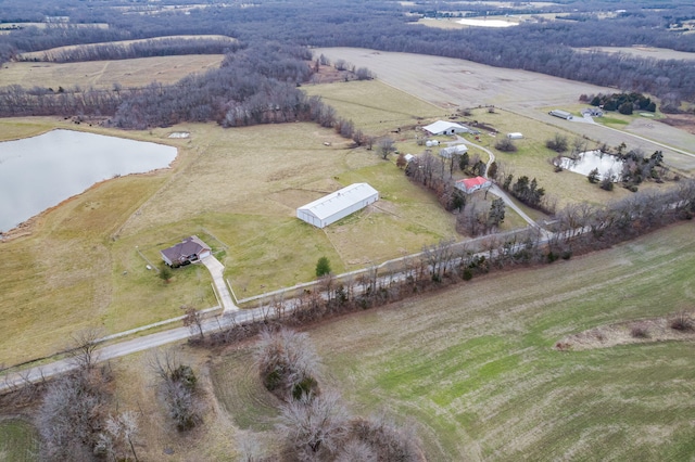 aerial view featuring a water view and a rural view