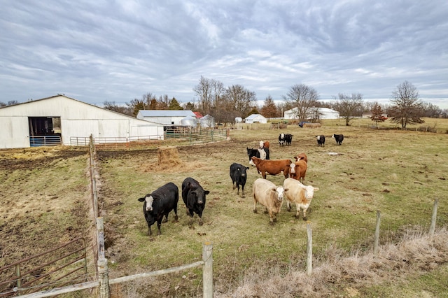 view of yard featuring an outbuilding and a rural view