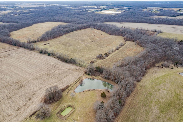 aerial view featuring a water view and a rural view