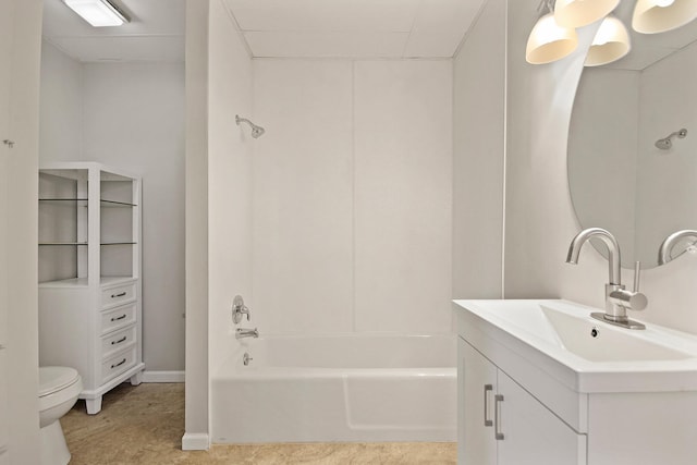 full bathroom featuring shower / tub combination, vanity, and toilet