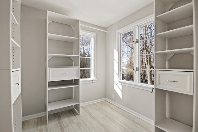 spacious closet featuring light wood-type flooring