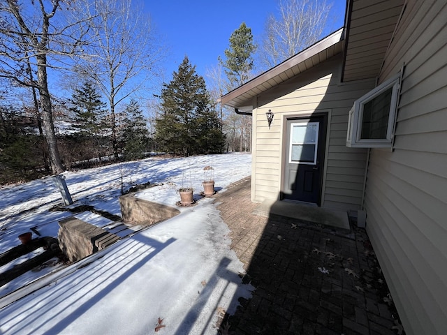 view of snow covered patio