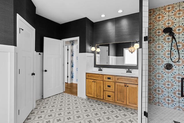 bathroom featuring vanity and walk in shower