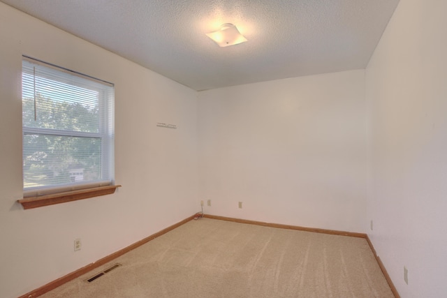 spare room with light carpet and a textured ceiling