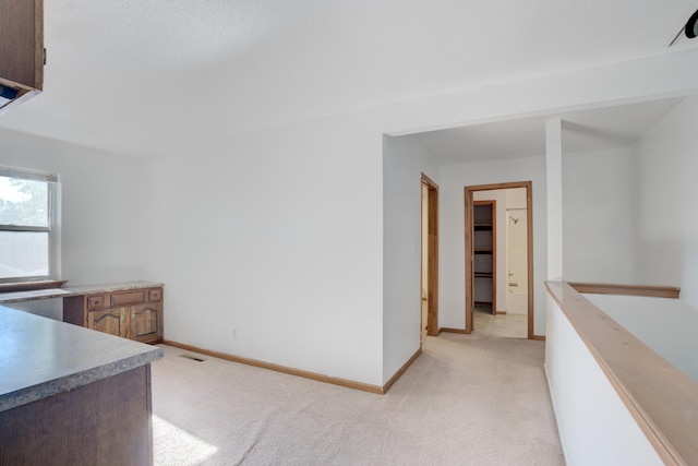 kitchen with light colored carpet