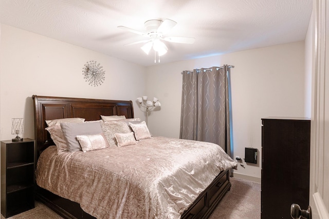 bedroom featuring carpet flooring and ceiling fan