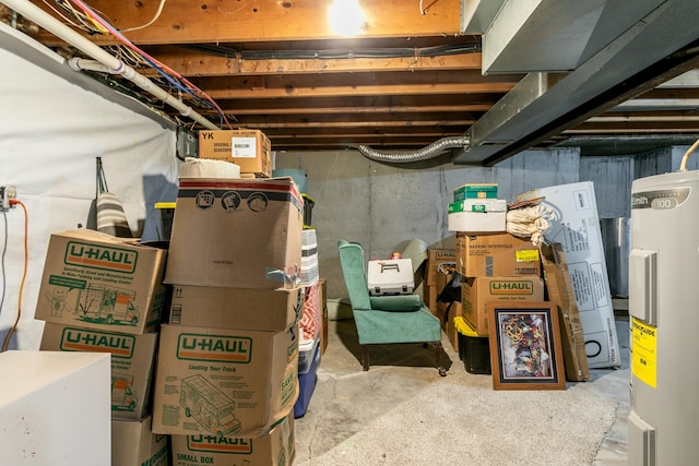 basement featuring electric water heater