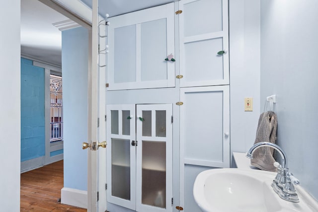 bathroom with sink and hardwood / wood-style floors