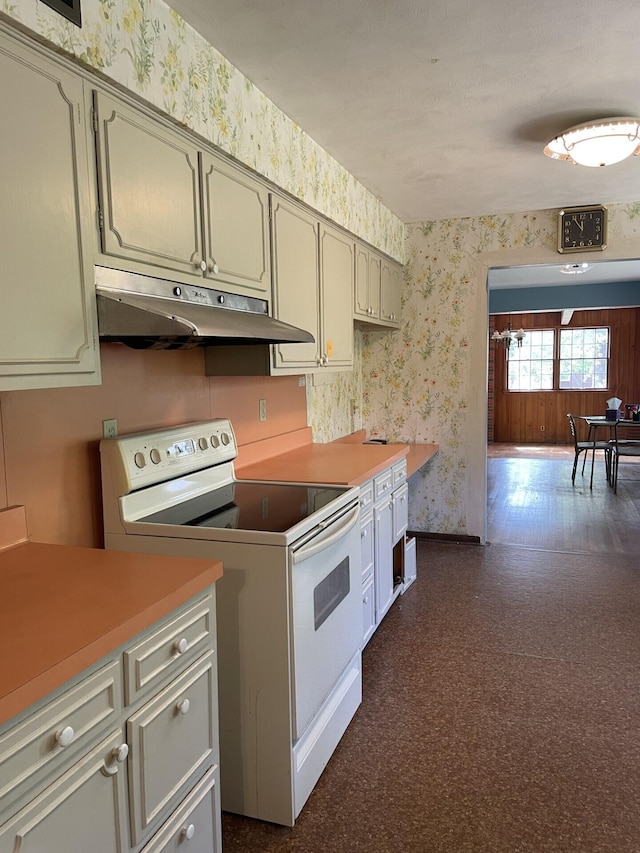 kitchen with white electric range