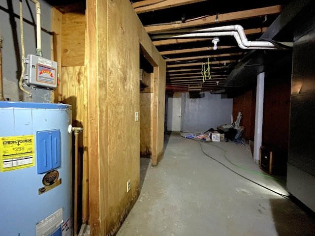 basement featuring water heater