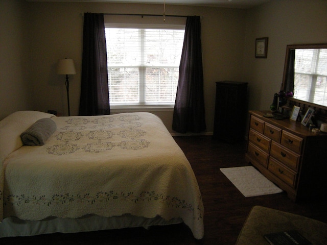 bedroom with dark hardwood / wood-style floors