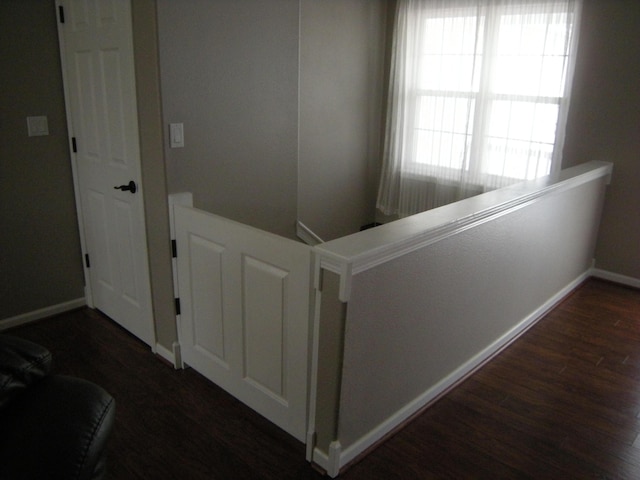 staircase with hardwood / wood-style flooring