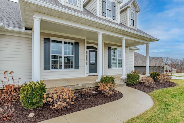 view of exterior entry featuring a porch