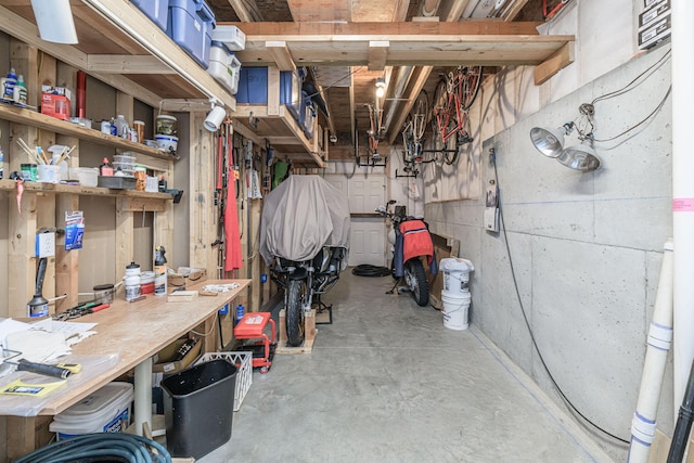 basement featuring a workshop area