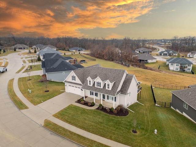 view of aerial view at dusk