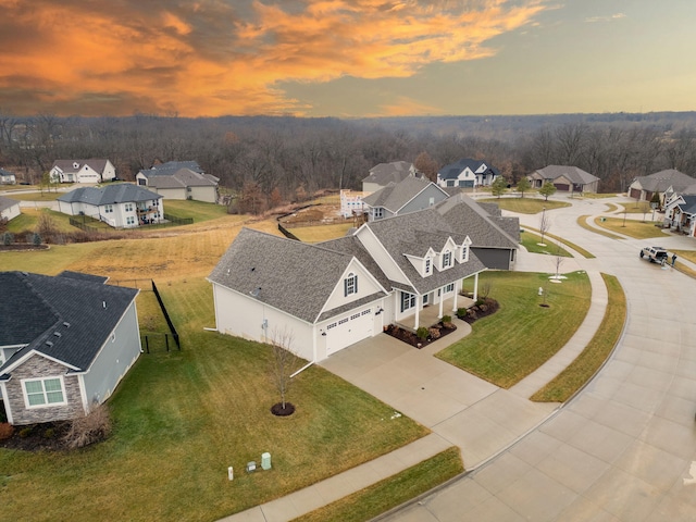 view of aerial view at dusk