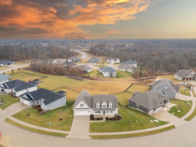 view of aerial view at dusk