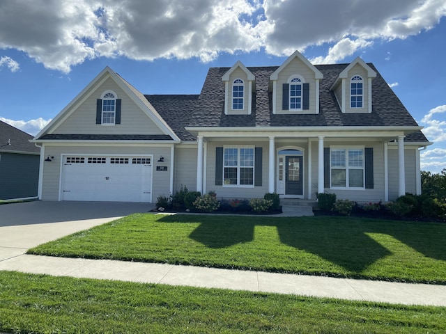 view of front of property featuring a garage and a front yard