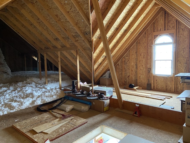 view of unfinished attic