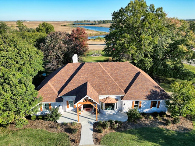 aerial view with a water view