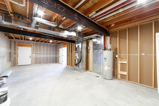 basement with heating unit and water heater