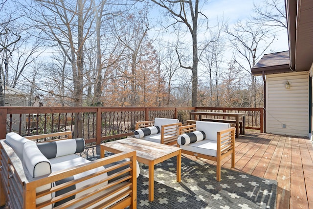 wooden deck featuring outdoor lounge area