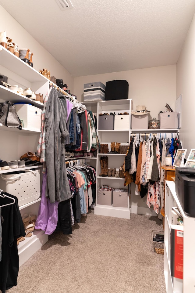 spacious closet featuring carpet floors