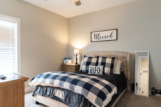 bedroom with carpet floors and ceiling fan