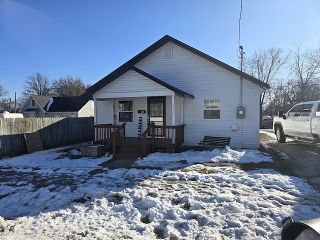 view of snow covered property