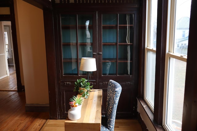 dining space with hardwood / wood-style flooring