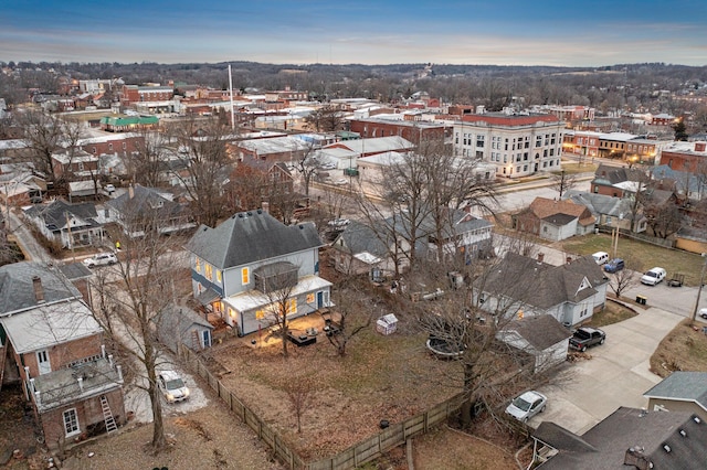 view of aerial view at dusk