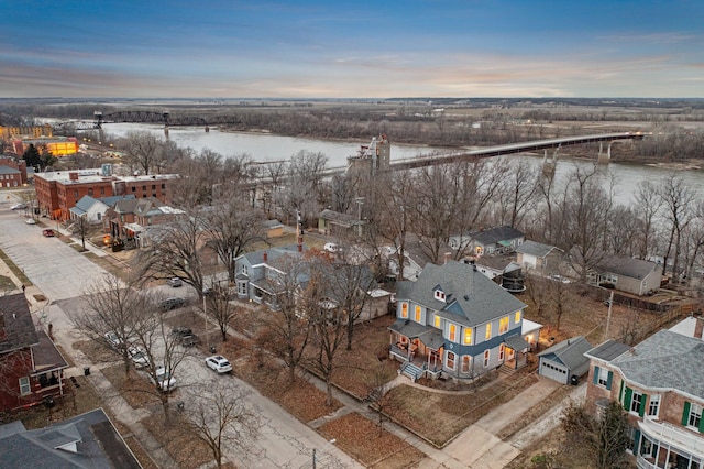 view of aerial view at dusk