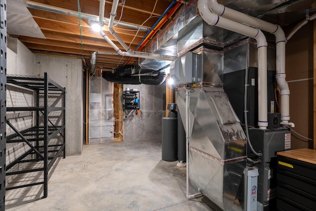 unfinished basement with heating unit