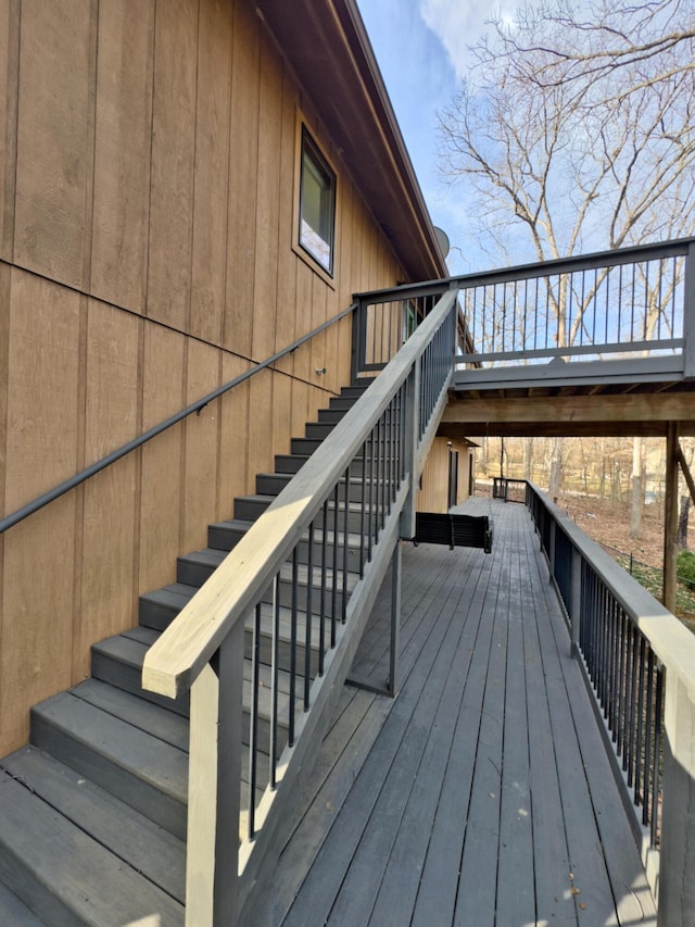 deck featuring stairs