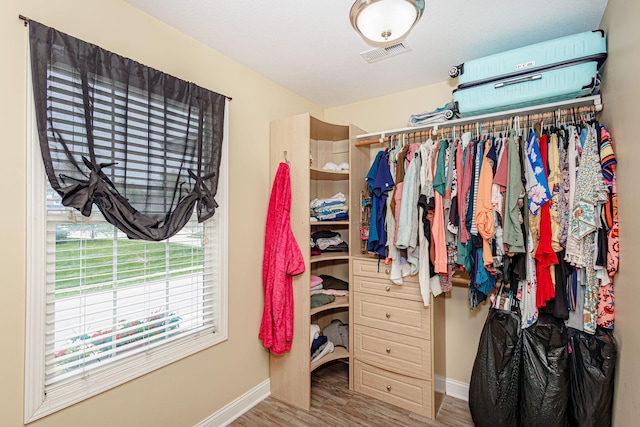 walk in closet featuring wood finished floors