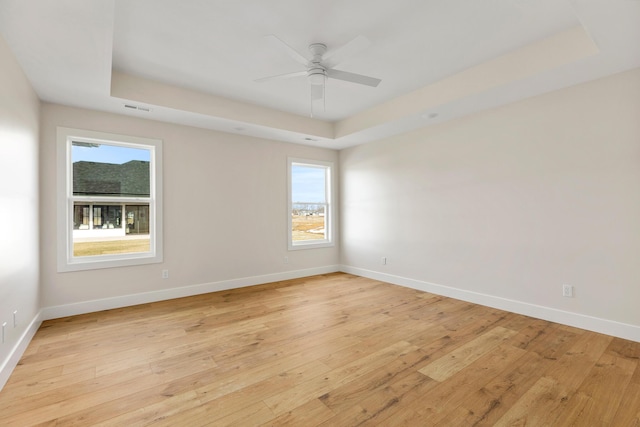 4509 Royal County Rd, Columbia, MO 65201 - spare room featuring a tray ceiling, light wood-type flooring, and plenty of natural light