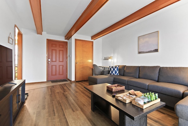 2417 Quail Dr, Columbia, MO 65202 - living room with wood-type flooring and beam ceiling