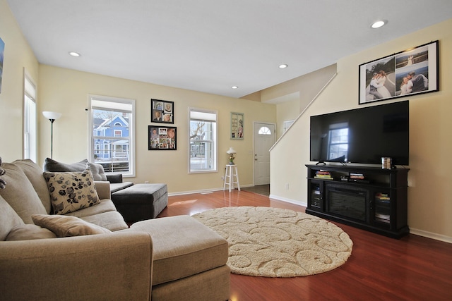 living room with hardwood / wood-style flooring