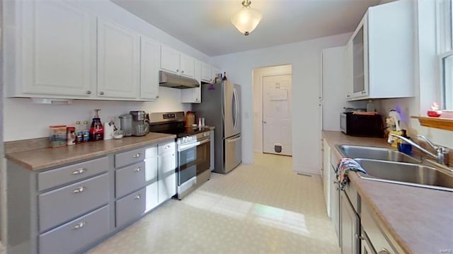 kitchen featuring appliances with stainless steel finishes, sink, and white cabinets