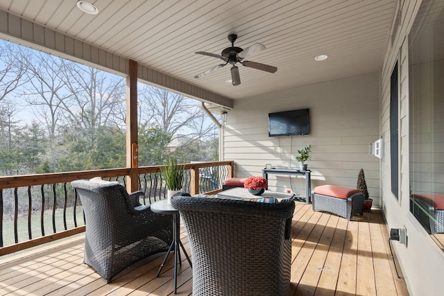 deck featuring ceiling fan