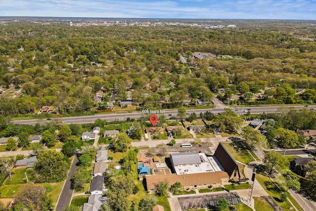 bird's eye view featuring a view of trees