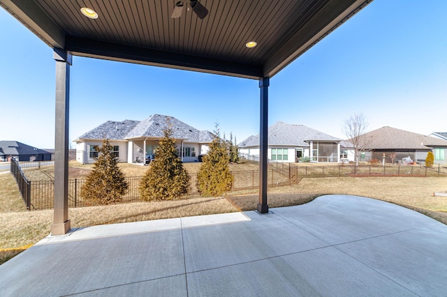 view of patio / terrace featuring a fenced backyard and a ceiling fan