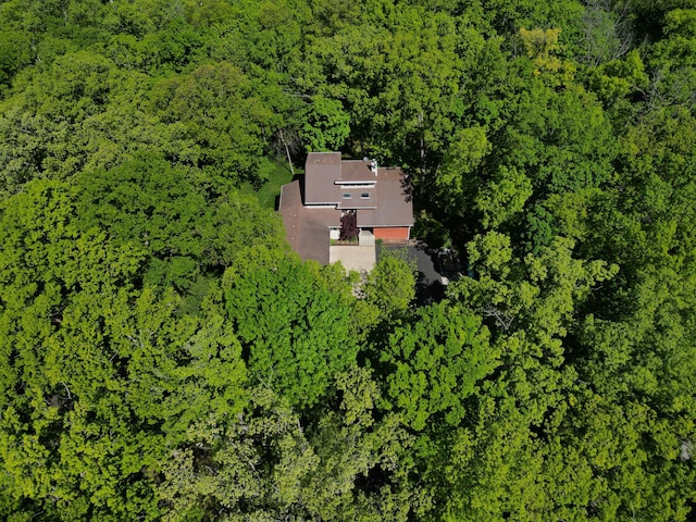 view of subject property with a heavily wooded area