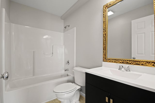 bathroom with shower / bathing tub combination, vanity, and toilet