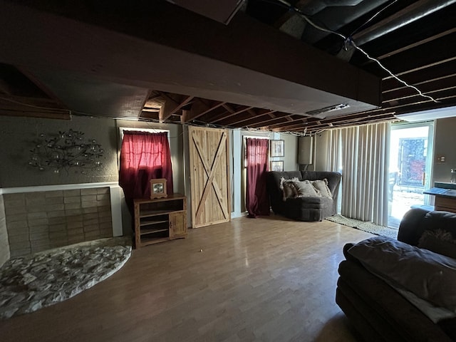 basement with wood finished floors