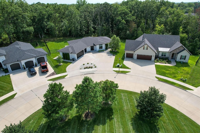 aerial view with a wooded view