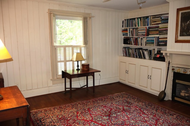 408 N Church St, Fayette, MO 65248 - sitting room featuring dark wood finished floors, ornamental molding, and a ceiling fan